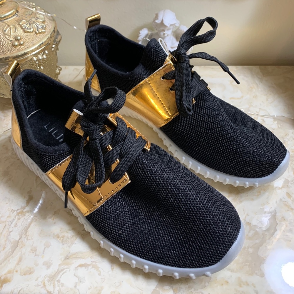 Lulu's Black and Gold Sneakers
